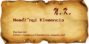 Neményi Klemencia névjegykártya